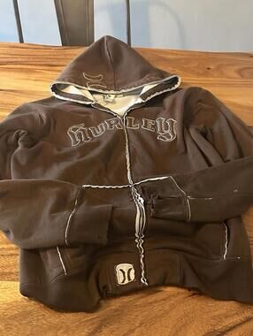 Thrashed Y2K Hurley Hoodie Sweatshirt Surf Skate Grunge Brown Mens XL